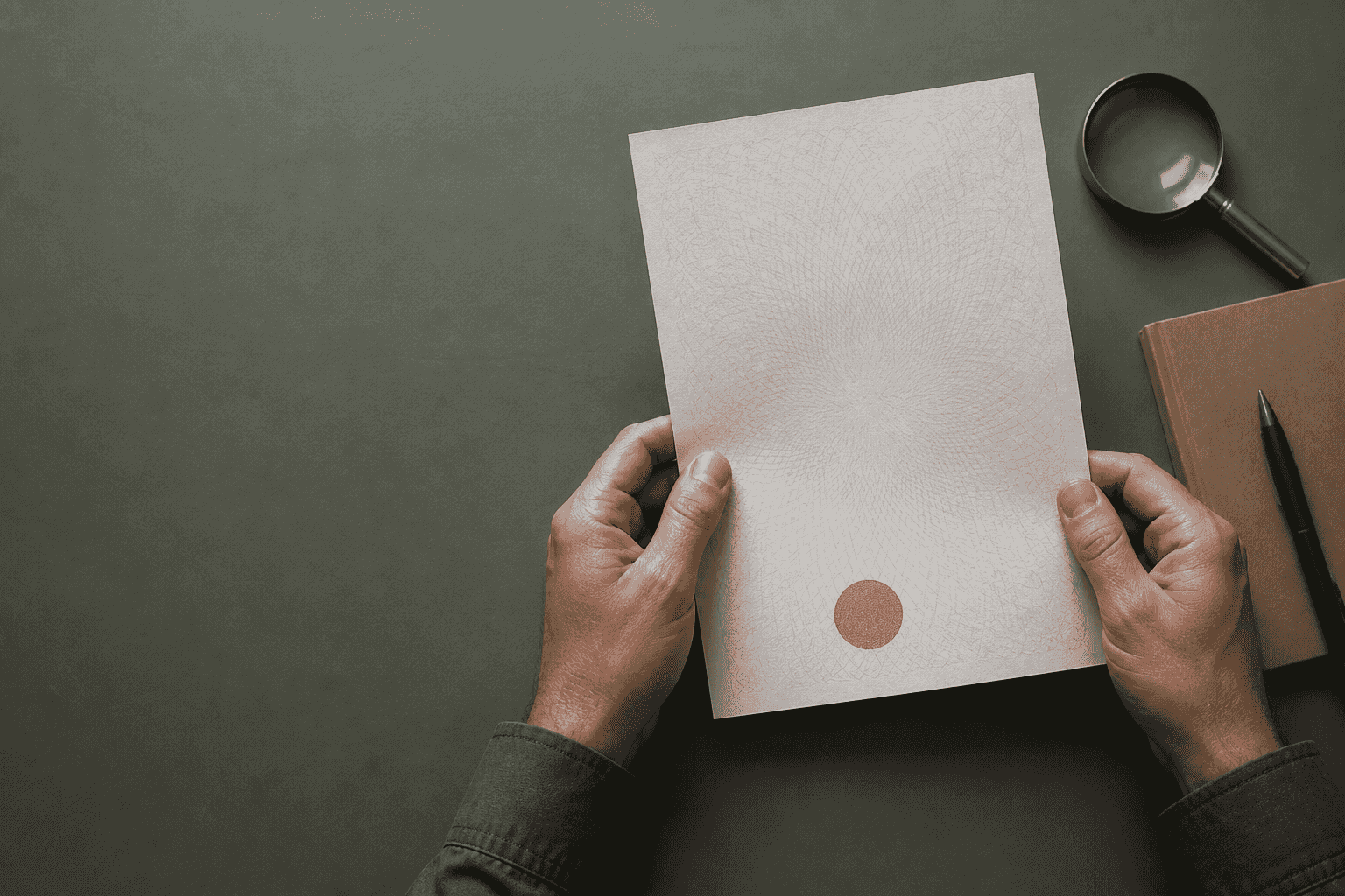 Hands reviewing a generic company record and a product specification during a supplier assessment