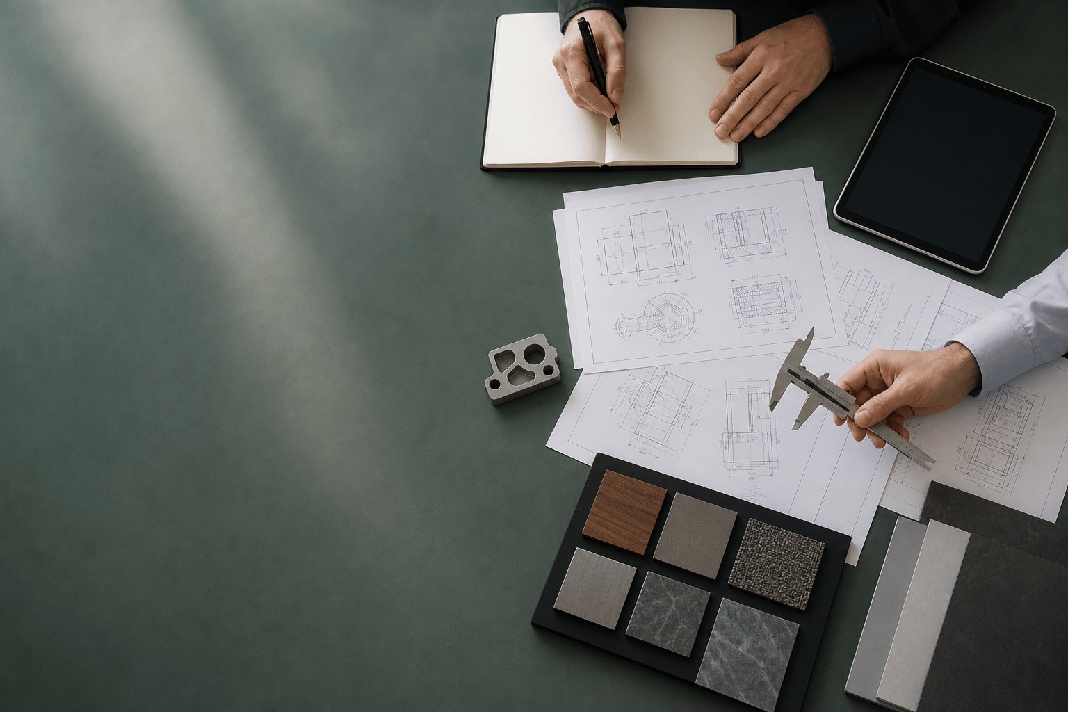 A written sourcing brief, product samples and carton marking notes laid out for a wholesale enquiry